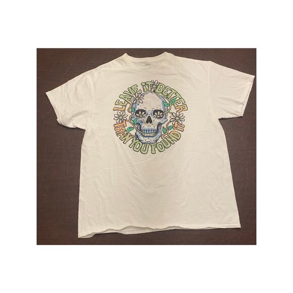DOM Leave It Better Than You Found It Skull Daisy Graphic Tee White Shirt Large - Picture 1 of 6